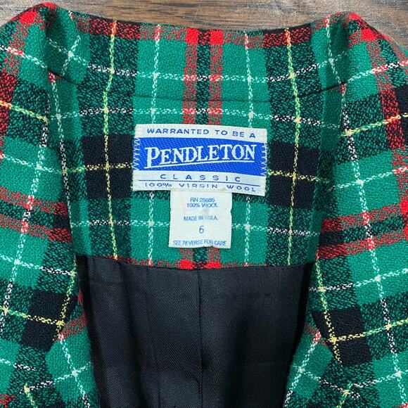 Vintage Pendleton Womens Green Red Christmas Plaid Wool Blazer Sport Jacket 6 - Picture 6 of 8